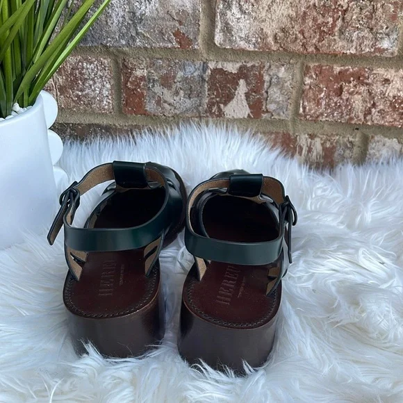 NEW Hereu Pesca Block Heel Fisherman Sandals Green Cutout Leather Shoes 40/US 10 - Picture 4 of 9